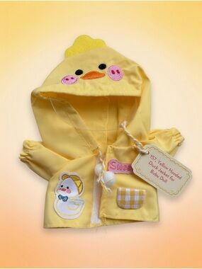 157,Yellow Hooded Duck Labubu Doll Raincoat -Cute Chick Design(Doll Not Included